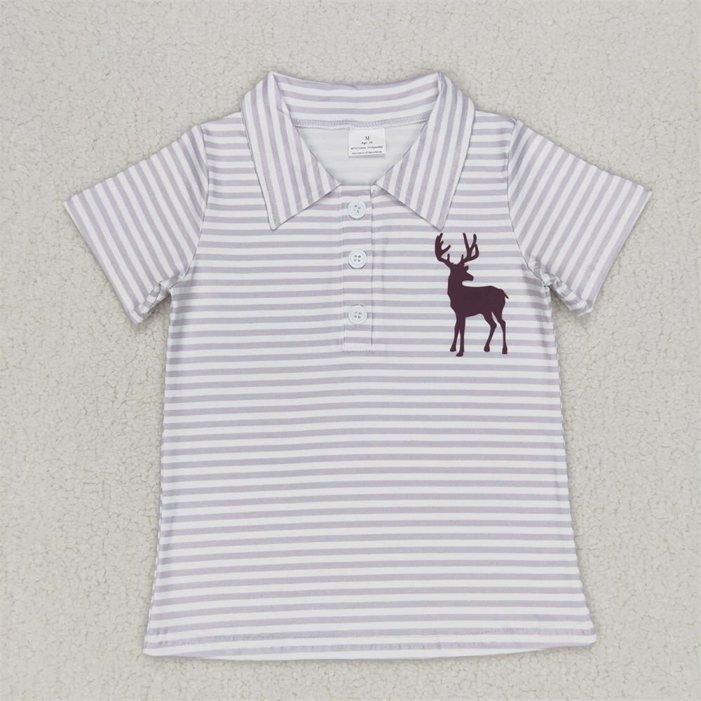 Baby Clothing In Summer - 子供用ラペルボタンTシャツ,半袖,男の子用シャツ,幼児用,鹿の縞模様,衣類,卸売,夏