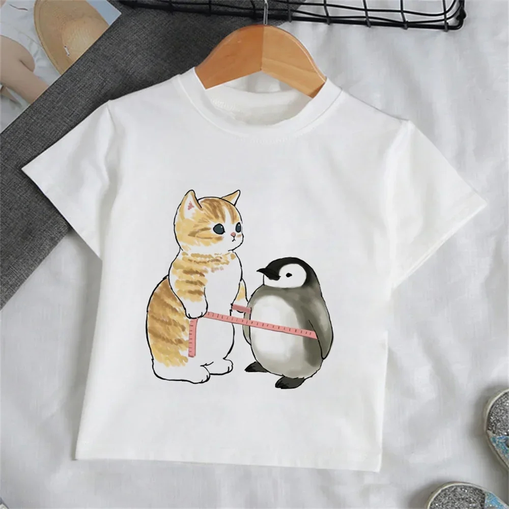 Baby Clothing In Summer - 子供服 女の子用 カートゥーン猫柄Tシャツ 半袖 ベビーサマーウェア ファッション
