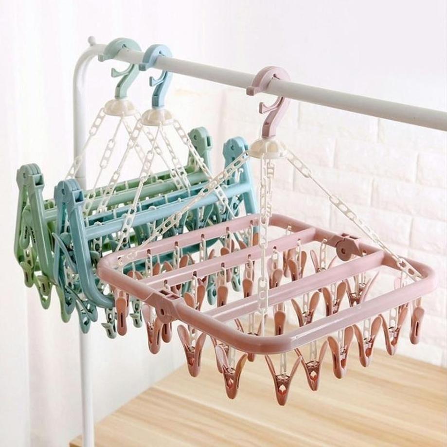 Baby Clothing Hanging Rack - 1 PC 32 クリップ折りたたみの衣類ハンガー 乾燥機 防風靴下