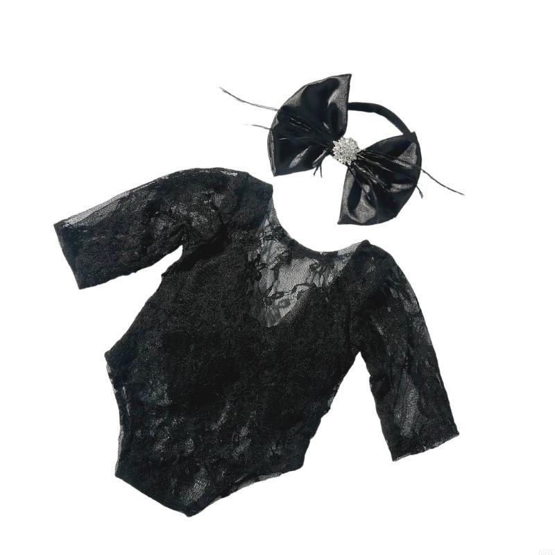 Baby Clothing Unique - A5YC 美しいレースロンパース & ヘッドバンドセットユニークな子供服ベビー服新生児の写真撮影やお祝い用