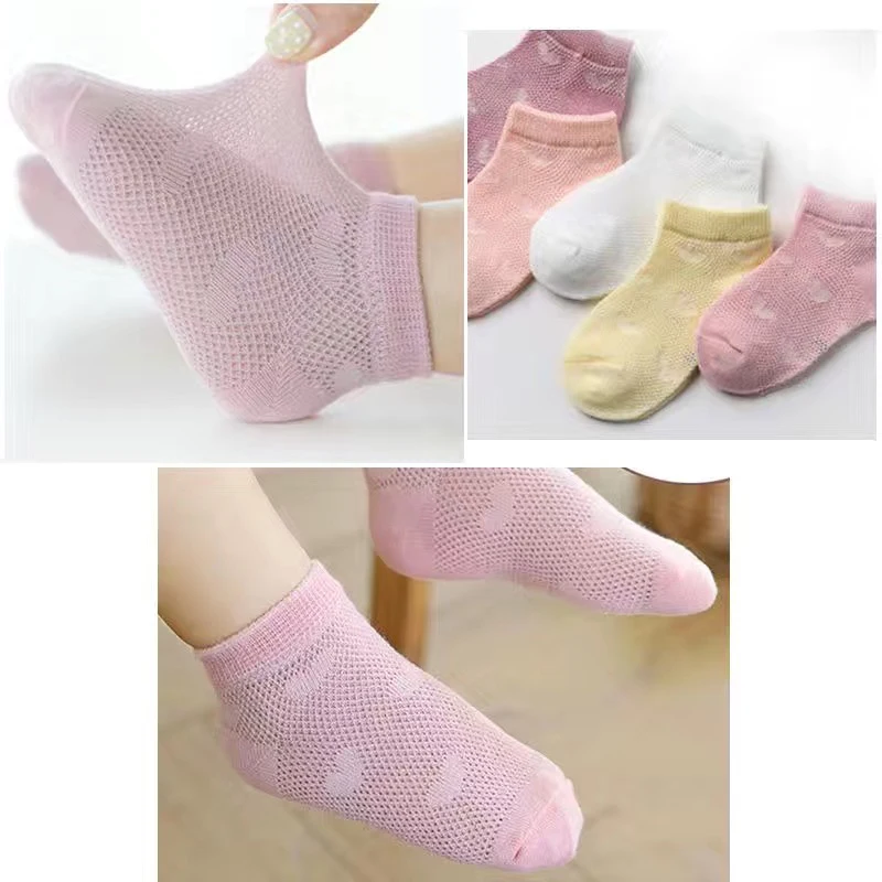 Baby Clothing In Summer - 5足セット 1歳～3歳向け ソフトコットン ベビーショートチューブメッシュソックス 夏用アクセサリー 赤ちゃん女の子男の子用