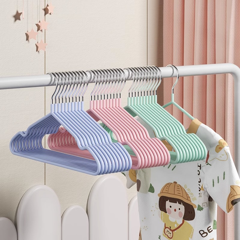 Baby Clothing Hanging Rack - ナノトレース - 滑り止め付き子供用ハンガー、厚みのあるビニールコーティングされたベビー服ラック、マルチカラー幼児用衣類ハンガー