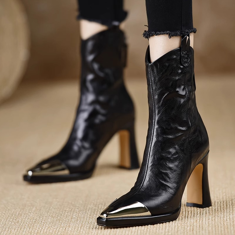 Soft Sole Booties - ウェッジヒールブーティ 秋の新作 ポインテッドトゥ サイドジッパー ソフトソール 滑り止め
