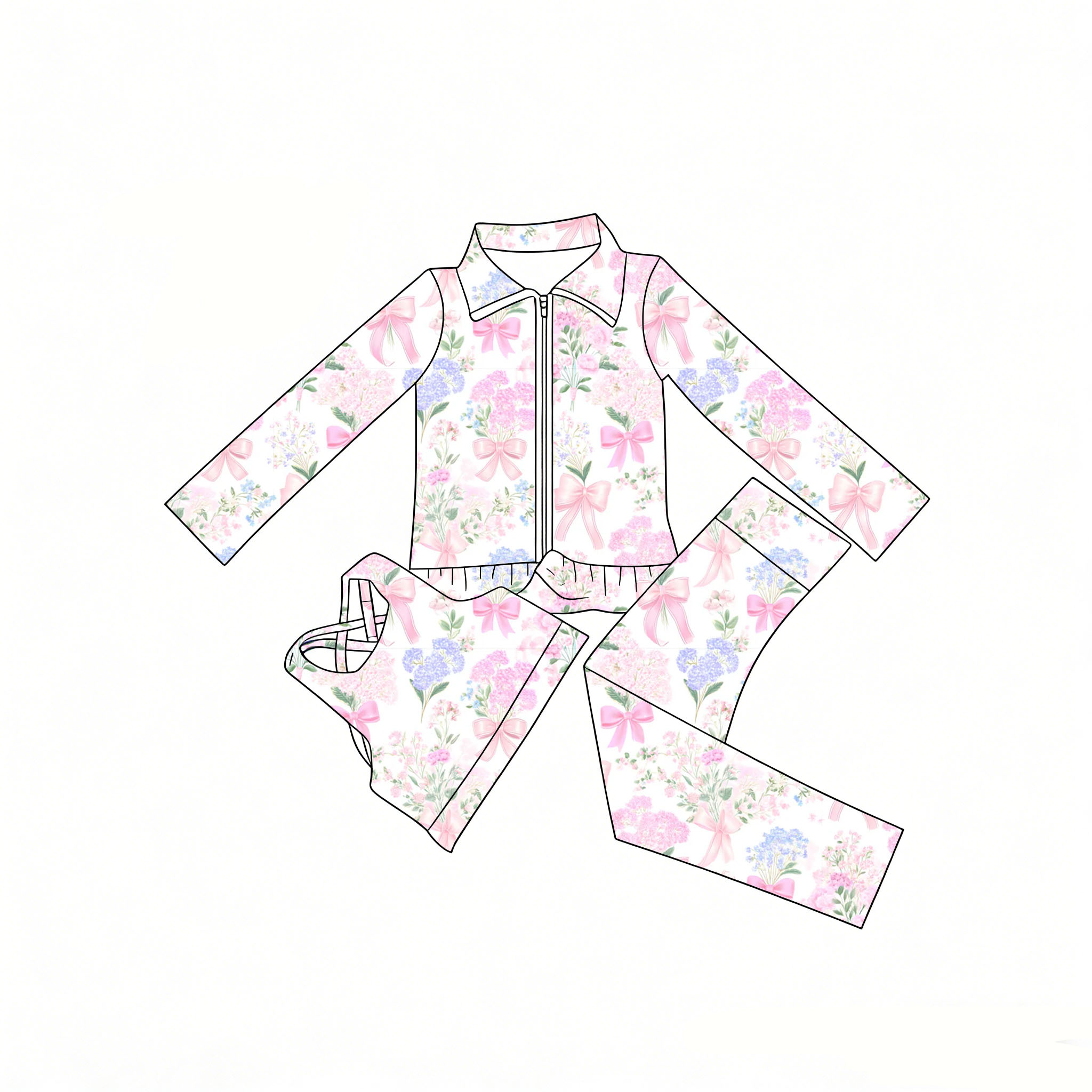 Toddler Legging Set - 女の子用スーツ 3ピース 長袖ジッパー付きジャケット、ズボン、ベストスーツ ブティック子供用スーツ 女の子用花柄リボンプリント服