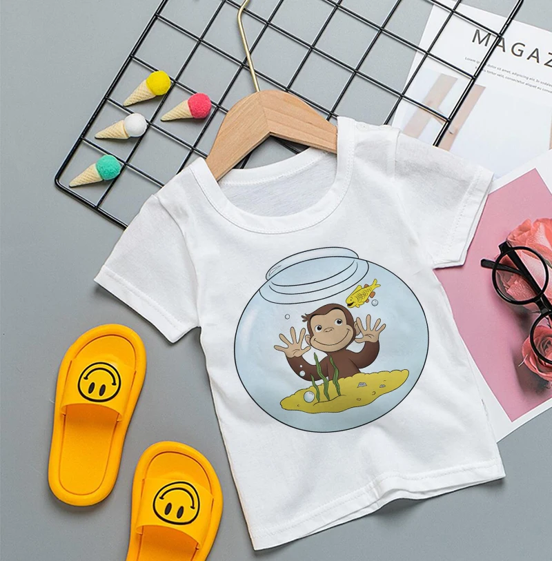 おさるのジョージのカートゥーンプリントTシャツ 子供用 面白 - Baby Clothing Sale のレビューと価格