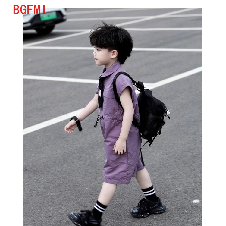 キッズサマーショーツオーバーオールカプリボーイズパープルパン - Baby Clothing In Summer のレビューと価格