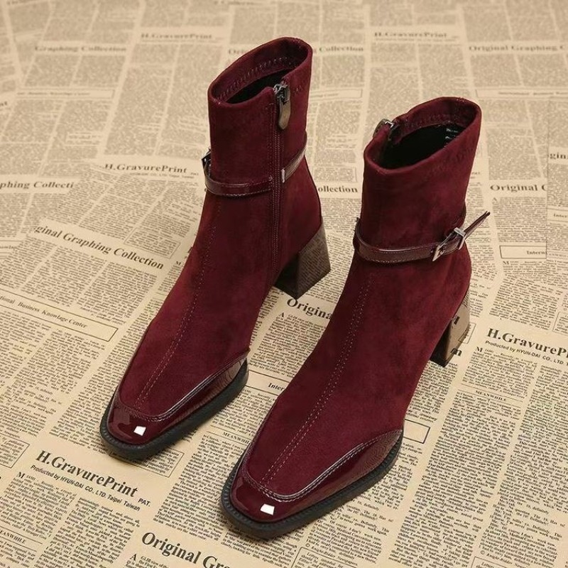 ベルトバックルブーティ ファッション スクエアトゥ パネルス - Soft Sole Booties のレビューと価格