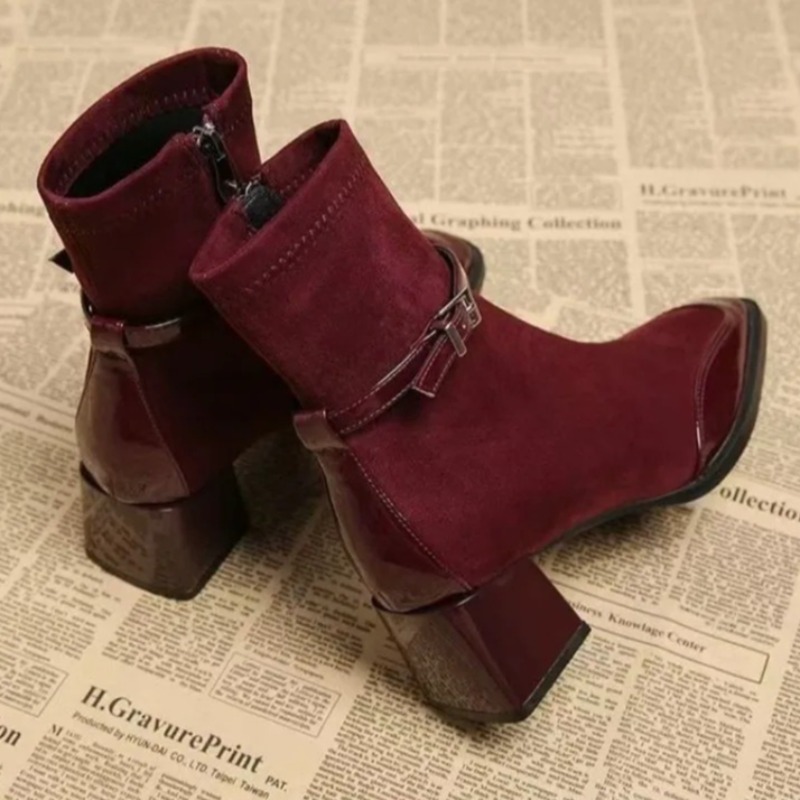 ベルトバックルブーティ ファッション スクエアトゥ パネルス - Soft Sole Booties のレビューと価格