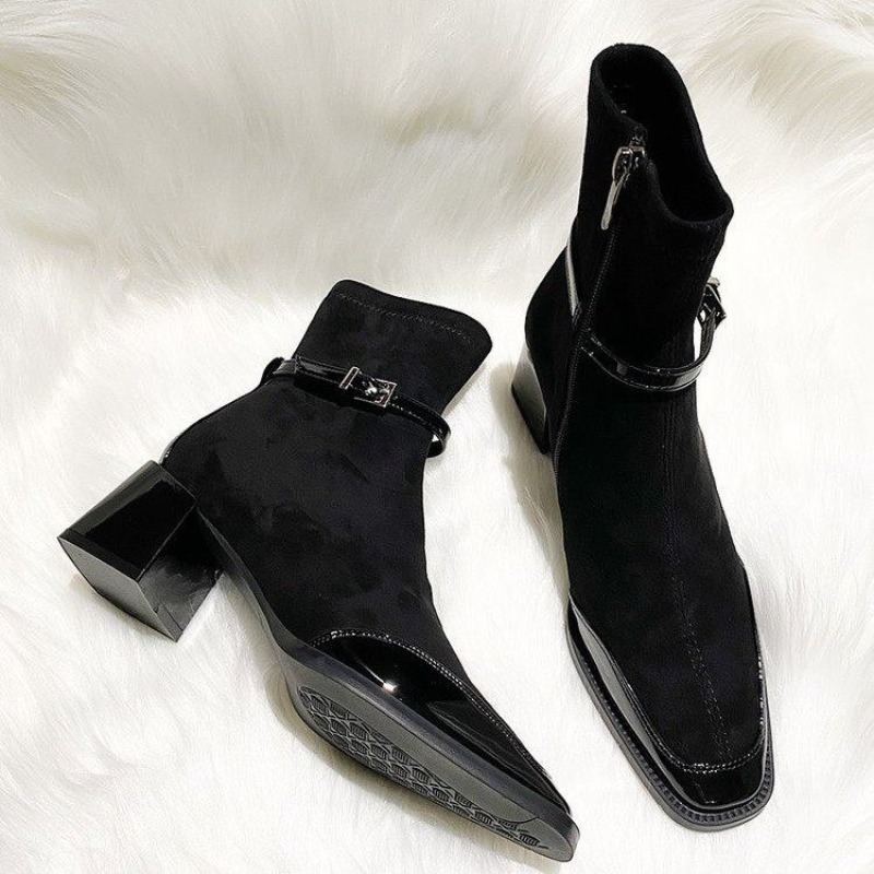 ベルトバックルブーティ ファッション スクエアトゥ パネルス - Soft Sole Booties のレビューと価格