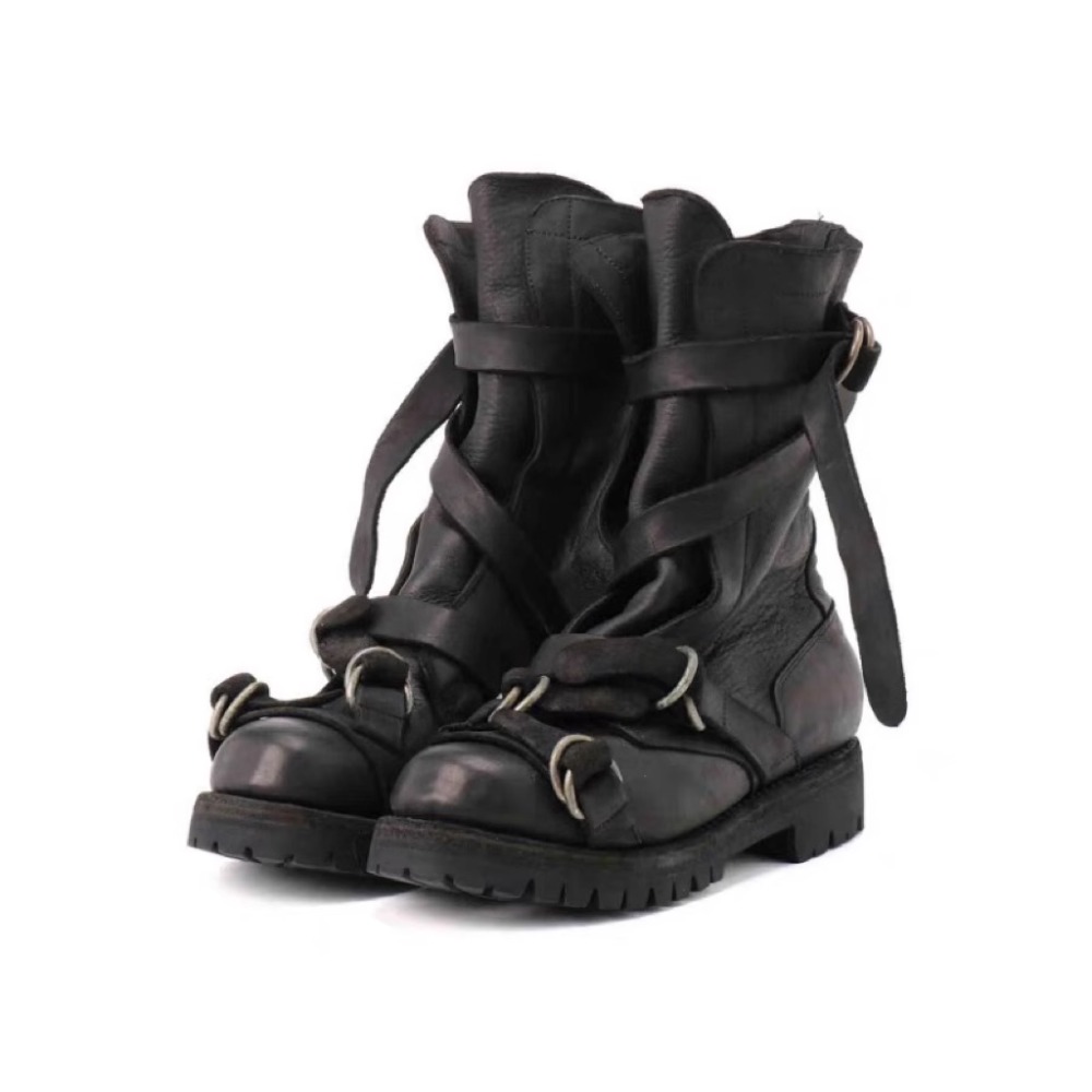 メンズレザーオートバイブーツパンクレトロ厚底ミッドカーフナイ - Soft Sole Booties のレビューと価格